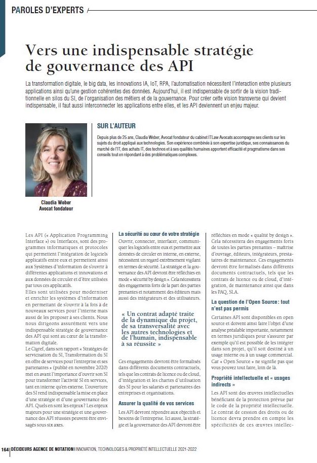 Vers une indispensable stratégie de gouvernance des API… L’analyse de Claudia Weber dans le Guide de la Transformation Digitale du magazine Les Décideurs